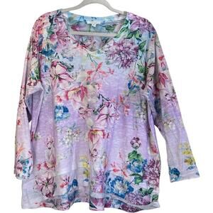 Concepts Womens XXL (20) Purple Floral Print Fairy Core V Neck Casual